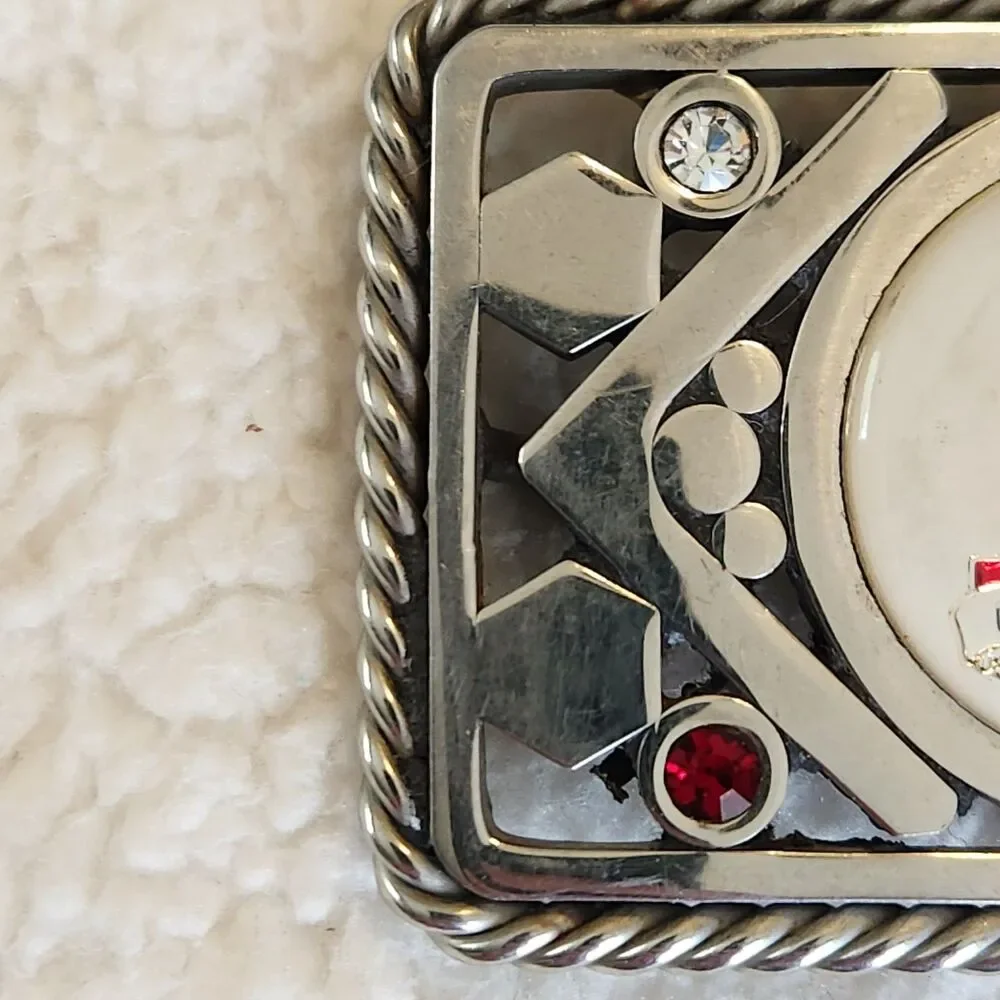 Alabama Crimson Tide Silver Tone Metal Rhinestone Belt Buckle Block A Elephant